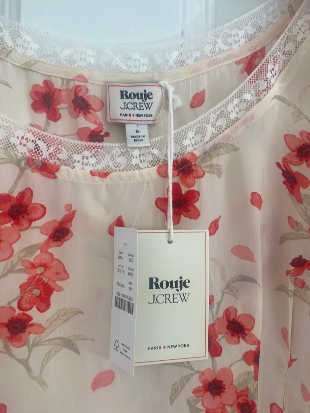 J. Crew x Rouje - White/Red Floral Poet Top - Size 16 - Picture 9 of 16